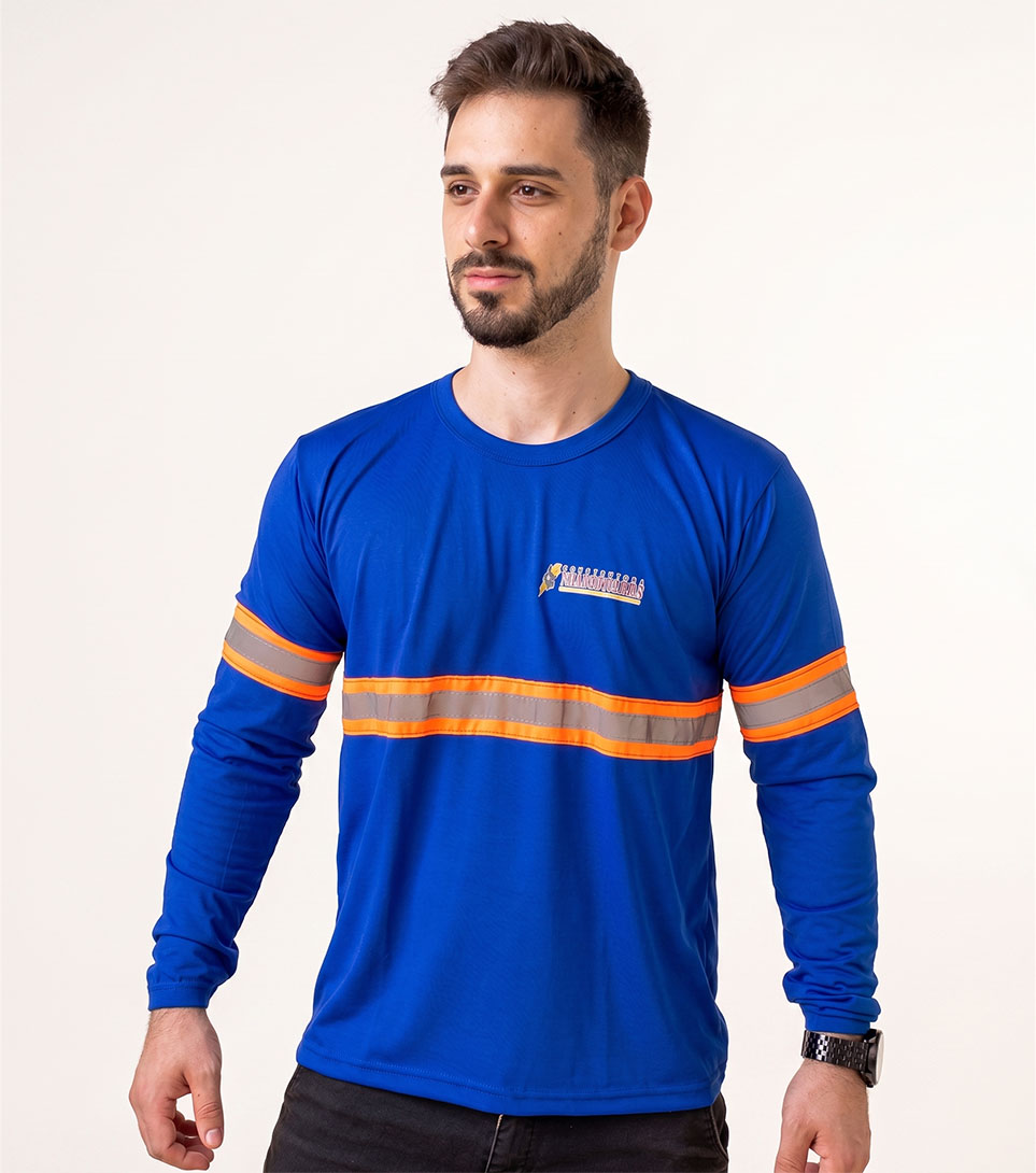 Camiseta manga longa azul com refletivo Mardigueras construção