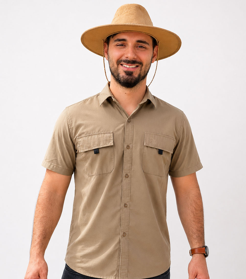 Camisa de campo areia com botões — linha agro